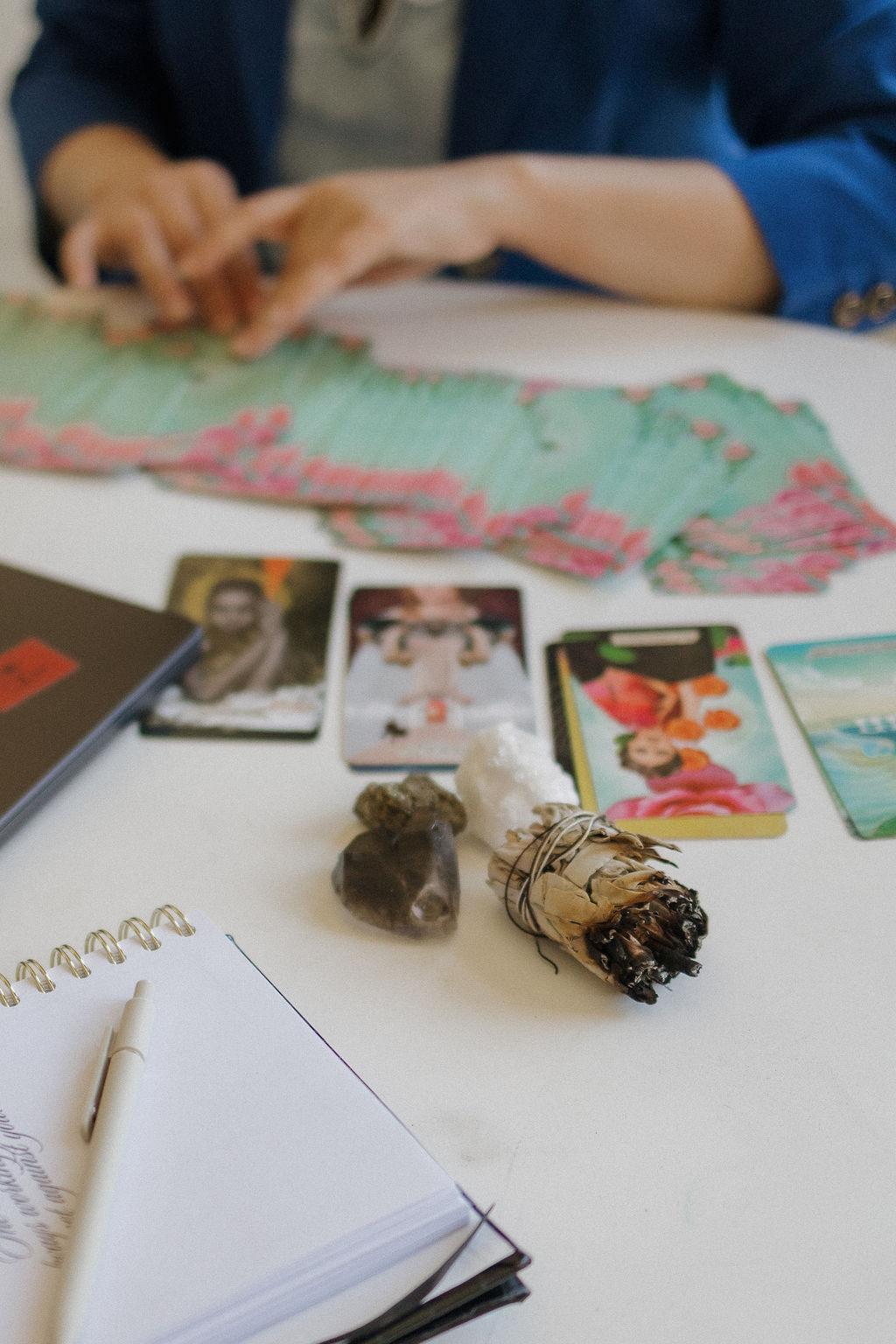 A color palette and materials laid out on a table
